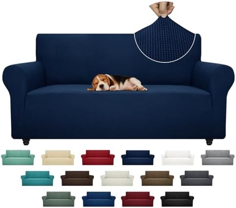 ZNSAYOTX Super Stretch Couch Cover (72"-92") Universal Sofa Covers with Elastic Bottom, Dog Cat Pets Friendly Washable Furniture Protector Fitted Sofa Slipcovers Stay in Place (Navy Blue, Sofa) by ZNSAYOTX