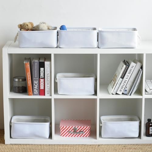 TheWarmHome Storage Basket for Organizing - Small 6 Pack 11.8x7.8x5.2 inch Gifts for Empty with Rope, Fabric Storage Cubes for Decorative Cloth Dog Livehome (White) - Image 2