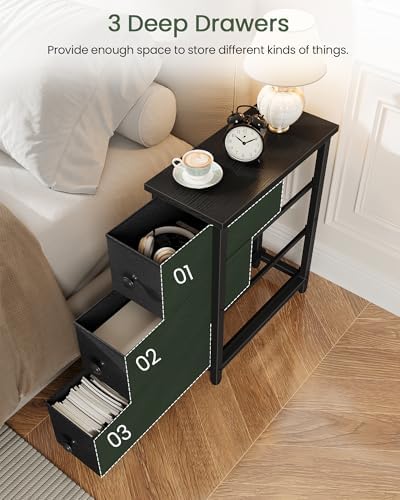 CHOEZON Narrow Side Table with 3 Fabric Drawers, Industrial Slim Bedside Table for Small Spaces, Bedroom, Living Room, Dormitory, Black TBZ09BB - Image 4