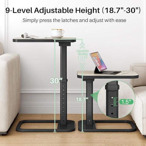 Driftwood Grey TV Tray Table, Adjustable Height & Rounded Metal Corners, Snack Table for Couch, Sofa, Bed, Chair, Living Room, C Shaped End Side Table for Eating, Dinner or Laptop, Small Spaces - Image 4