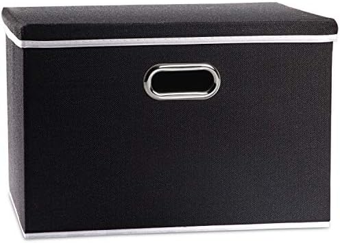 PRANDOM Large Foldable Storage Box with Lid [1-Pack] Fabric Collapsible Storage Bin Organizer Container Basket Cube with Cover for Home Bedroom Closet Office Nursery Black (17.7x11.8x11.8) by Prandom