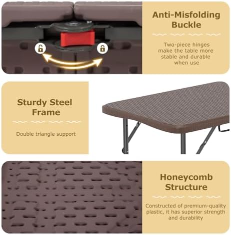 FDW | 4FT Folding Table | Brown Ratten | Portable Plastic Table - Image 6