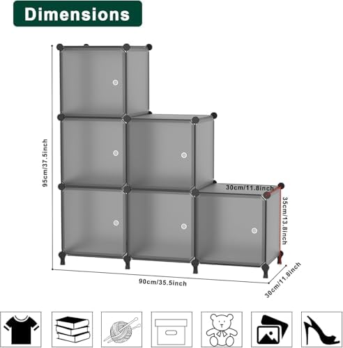 6Cube Storage Organizer Modular Stackable with Doors Grey - Image 3