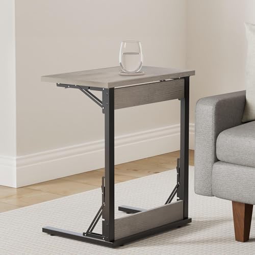 Tatub 24" TV Tray Table Set of 4, Folding C Shaped End Table, Small Sofa Side Laptop Desk for Living Room, Bedroom, Ivory White - Image 2