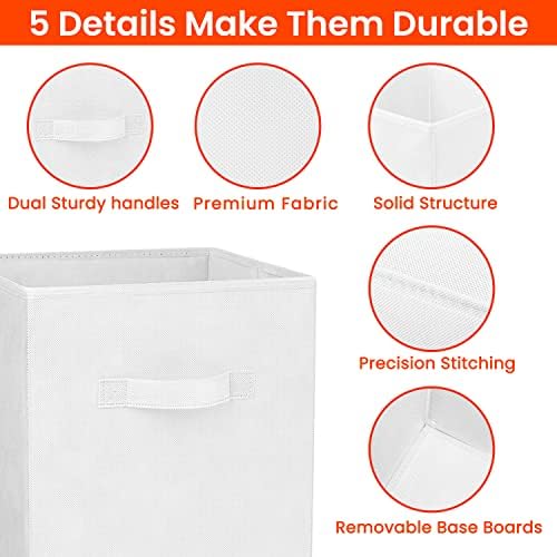 Criusia Storage Cubes - 13 Inch Heavy Duty Fabric Storage Bins for Shelves Closet Cube Organizer - 8 Pack Collapsible Cube Storage Bins Baskets for Clothes Blankets Toys - Nursery Organization (White) - Image 5