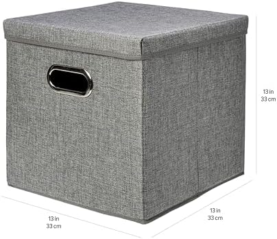 Amazon Basics Foldable Burlap Cloth Cube Storage Bins with Lid, Collapsible Organizing Containers, Stackable and Sturdy, Gray, (Pack of 10) - Image 5