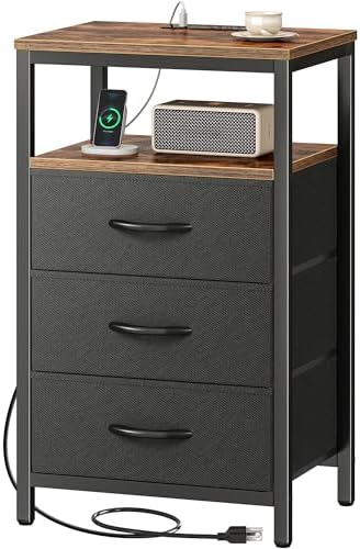 Huuger Nightstand with Charging Station, 27.6 Inch Bedside Table,Side Table by Huuger