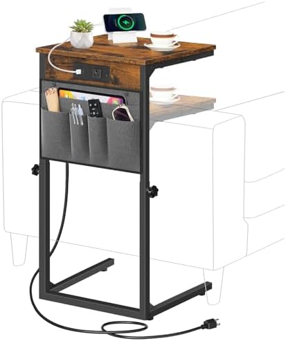HOOBRO Side Table for Couch, Adjustable Height C Shaped End Table by HOOBRO