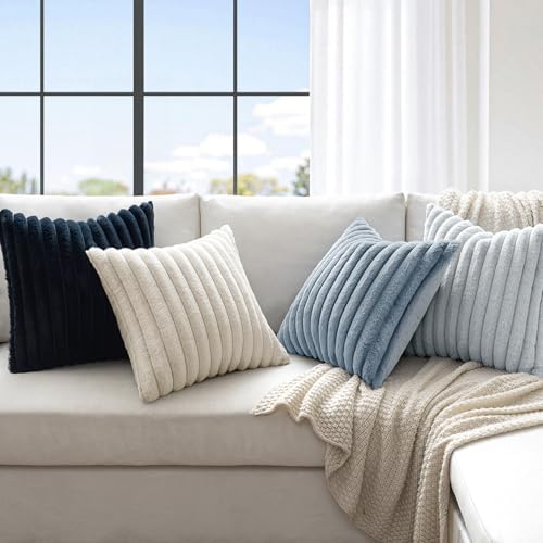 MIULEE Faux Fur Plush Euro Decorative Throw Pillow Covers 24x24, Navy Blue - Image 2