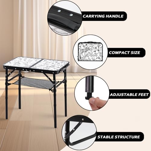 YihuiKo Small Camping Table, Vintage French Floral Pattern Folding Table - Image 4