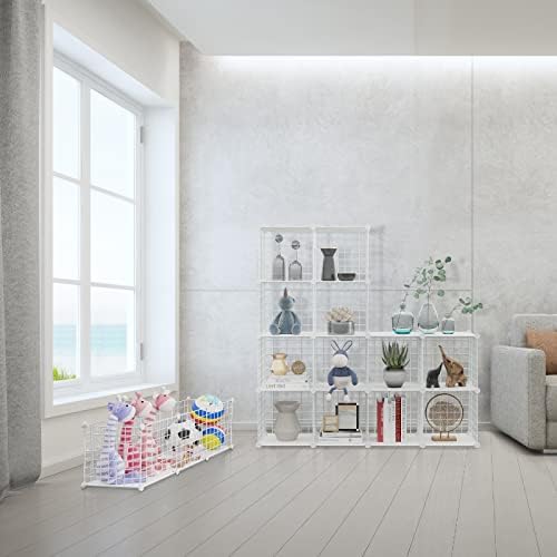 HUBSON Wire Cube Storage Organizer, Book/Toy/Craft/Potted Plants and petCloset Organizers and Storage Shelves, 20-Cube Freely Combinable Metal Grids Storage Shelf,White Plus Iron - Image 6