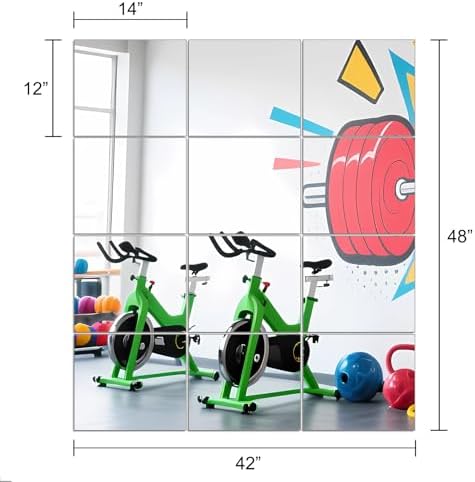 Home Gym Mirror Tiles, 14" x 12" x 12PCS Wall Mirror Tiles Frameless Glass - Image 3