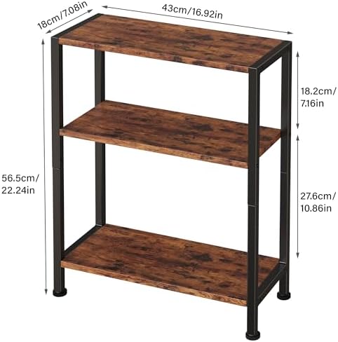 3-Tier Side Table, Small End Table, Sofa Side Table for Narrow Spaces, Slim End Table, Nightstand Table, for Living Room Bedroom Office, Rustic Brown - Image 3