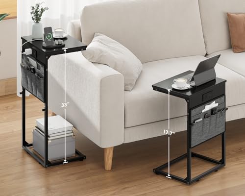 Vagusicc C Shaped End Table with Charging Station, Tall C Table End Table Adjustable Height Side Table for Couch, Small Couch Table Slide Under Sofa Table TV Tray Table for Living Room, Bedroom, Black - Image 2