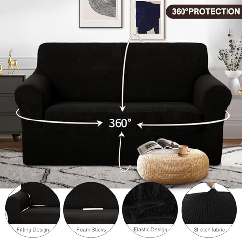 U-NICE HOME Loveseat Cover Stretch Couch Cover Sofa Slipcover, Black - Image 3