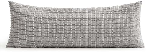 MIULEE Lumbar Corduroy Throw Pillow Cover for Bed 14x36 Light Grey Set of 1 - Image 6