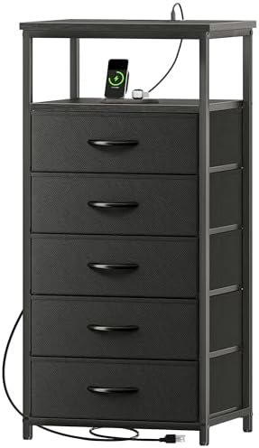 Huuger 5 Drawers Dresser with Charging Station, Dresser for Bedroom by Huuger
