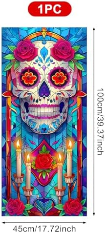 HOMETITUTE Day Dead Skull Flowers Privacy Window Cling 17.7x39.3 PVC - Image 3