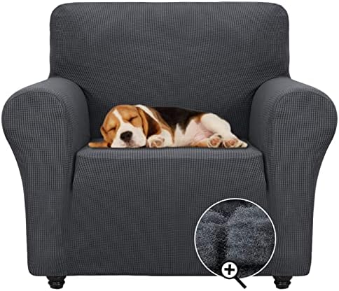 ZNSAYOTX Super Stretch Chair Slipcover Universal Sofa Chair Covers for Living Room Dogs Pet Furniture Protector Spandex Armchair Slipcovers with Anti Slip Foam Sticks (Dark Grey, Chair) by ZNSAYOTX