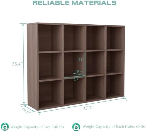 OSCHF 12-Cube Storage Shelf Bookcase, Walnut - Image 2