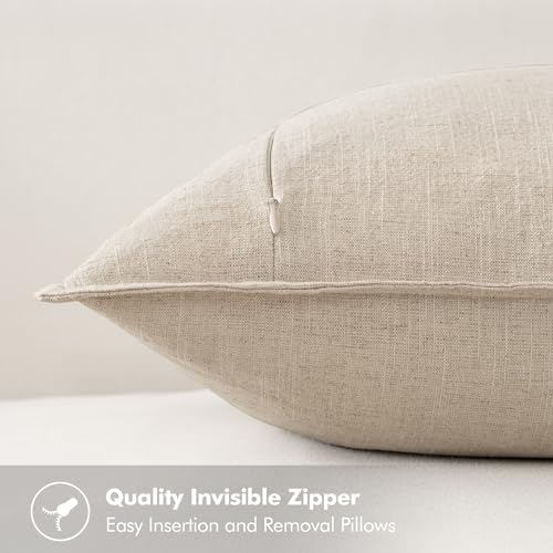 MIULEE Decorative Linen Pillow Covers 20x20 Inch Natural Beige - Image 3