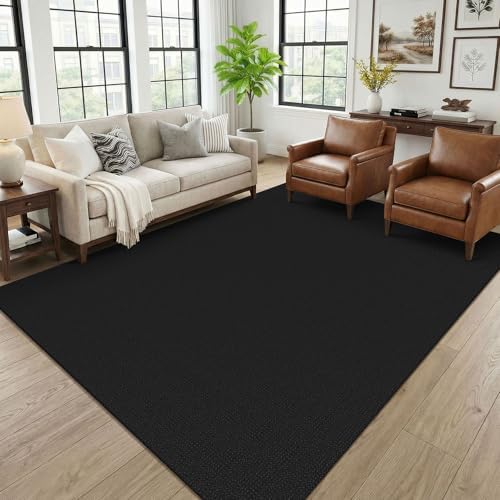 KOZYFLY Black 6x9 Dining Room Rugs, Washable Area Rug for Living Room, Non Slip Rugs for Bedroom, Braided Floor Carpet for Nursery, Office, Cotton Rug Home Indoor Decor, Black/Dark Grey by KOZYFLY