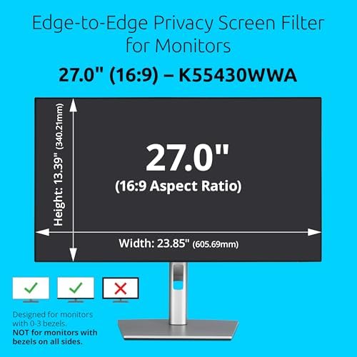 Kensington Edge-to-Edge Privacy Screen 27 inch 16:9 Privacy Filter for Desktop Monitor, Anti-Glare Blue Ray Reduction Computer Privacy Filter K55430WWA - Image 2