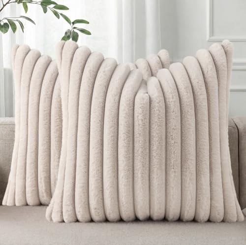 Pallene Faux Fur Decorative Throw Pillow Covers 24x24 Set of 2, Tan by PALLENE