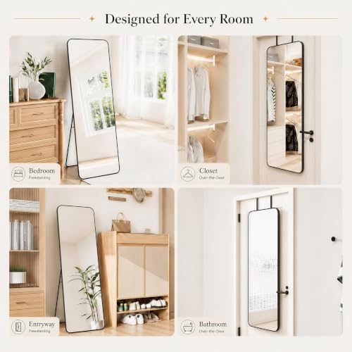 57x20" Full Length Mirror Floor Stand,Over the Door,Wall Mounted Black - Image 3