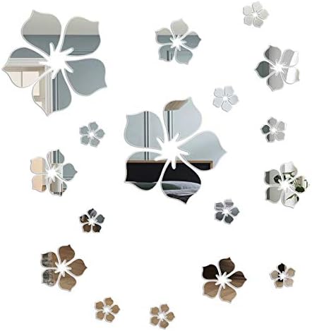 Philbinden Acrylic Mirror Floral Wall Stickers Self Adhesive Mirror Wall Decor Removable Mirror Decor 3D Flower DIY Wall Sticker for Living Room Bedroom Bathroom (Silver) by Philbinden