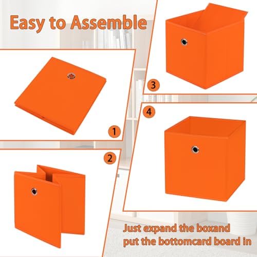 Foldable Storage Cubes Bins ,11 Inch Cloth Storage Cube Fabric Storage Box Cubes Organizer Baskets with Dual Handles for Home Organizer Set of 8 (Orange) - Image 6