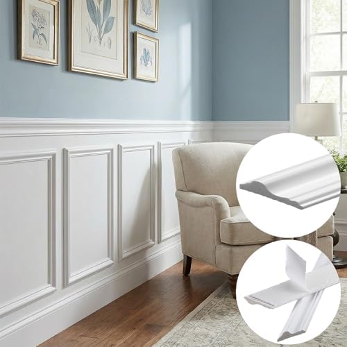 Colingmill 3 Sets Pre-Cut Wall Peel and Stick Trim Molding Wall Wainscoting Panels 3D Self Adhesive Baseboard Molding Trim for Interior Decoration Living Room Bedroom Accent (12 x 24 x 0.98 in,White) - Image 6