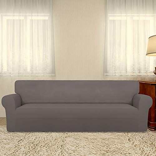 PureFit Stretch Couch Covers for Sofa 4 Seater Slipcovers Taupe - Image 2