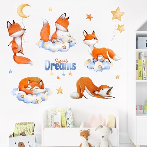 Yovkky Sweet Dream Sleeping Fox Wall Decals Stickers, Cloud Moon Stars | Neutral Toddler Baby Nursery Decor, Cute Home Decorations Kids Bedroom Playroom Art - Image 4