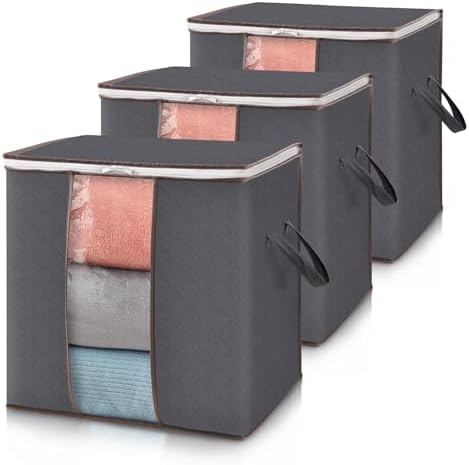 Lifewit 3 Pack 100L Clothes Storage Bins with Lids, Foldable Blanket Storage Bags with Zippers, Clear Window and Reinforced Handles, Closet and Organization for Clothing, Sweater, Comforter, Bedding by Lifewit