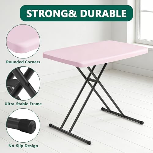 Folding Table- Small Desk Adjustable Height TV Tray for Laptop, Couch, Camping - Heavy Duty Utility Foldable Table for Small Spaces, No Assembly Required, Granite (Pink, 30in-2pack) - Image 4