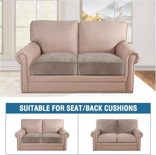 H.VERSAILTEX Velvet Stretch Couch Cushion Cover Plush Cushion Slipcover for Chair Loveseat Sofa Cushion Furniture Protector Seat Cushion Sofa Cover (2 Piece Large Sofa Cushion Covers, Taupe) - Image 3