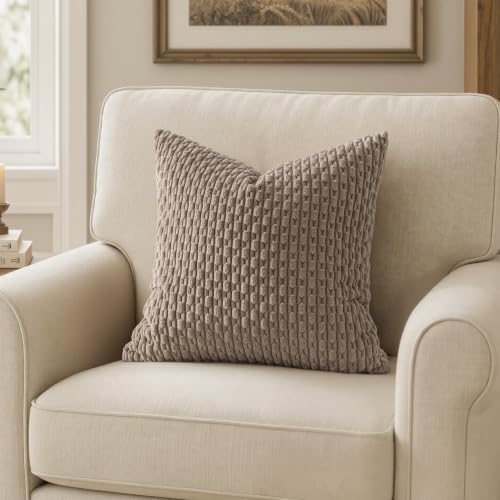 MIULEE Decorative Throw Pillow Covers 18x18 Neutral Brown Textured Corduroy - Image 6