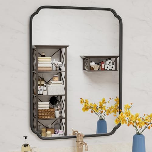 Ferytange Matte Black Bathroom Vanity Mirror for Over Sink 30" x 40" Modern Rounded Corner Rectangle Wall Mirror Decorative with Non-Rusting Iron Metal Framed (Horizontal/Vertical) by FerytangeHome