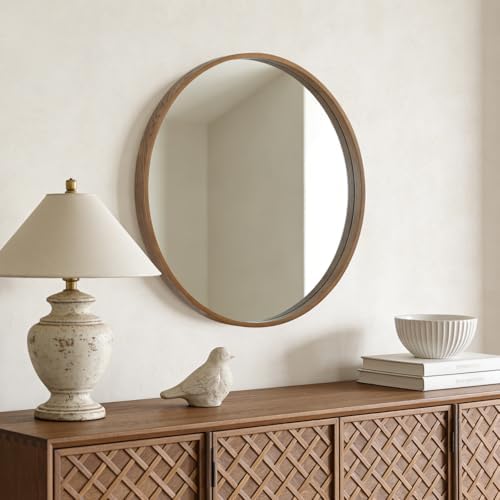 WallBeyond Circle Mirror with Wood Frame, 28" Round Modern Decoration Large Home Decor Mirror for Bathroom Living Room Bedroom Entryway (28" Diameter, Walnut) - Image 3