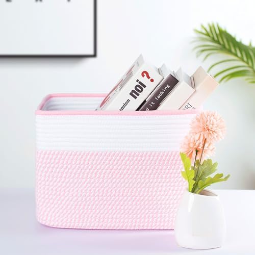 MINTWOOD Design 3-Pack Storage Baskets for Shelves, Decorative Baskets for Organizing, Woven Baskets for Storage, Book Basket, Cube Organizer, Cube Storage Bin Box, Closet Organizers, Light Pink - Image 2