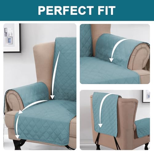 Turquoize 100% Waterproof Wing Chair Cover Wing Chair Slipcovers,Stone Blue - Image 5