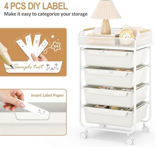 SYKIARIOL 4-Drawer Rolling Storage Cart with Mesh Top,White - Image 4