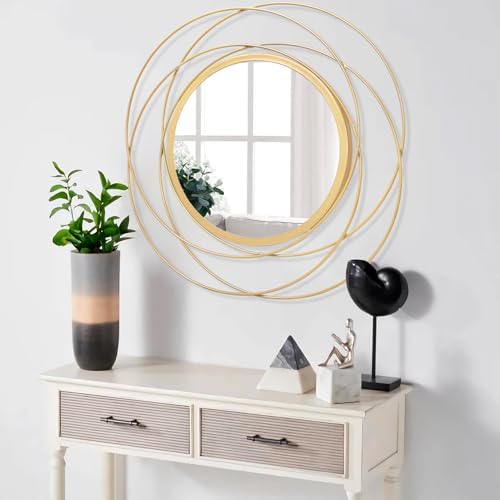 Gold Circle Mirror Wall Decorative Metal Wall Mirror, Art Small Round Wall Home Mirror, Decor Living Room Bedroom Bathroom Entryway 24" x 24" - Image 5