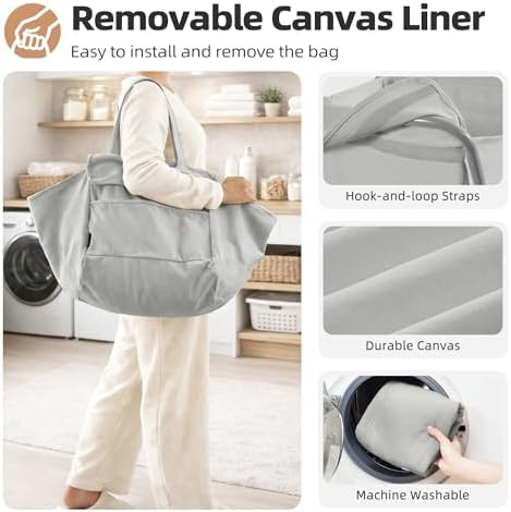 STORAGE MANIAC Collapsible Laundry Cart with Wheels 35.6"H Removable Canvas Bag Rolling Laundry Hamper Clothes Basket with Wheels, Sturdy Steel Frame Folding for Small Narrow Space Easy Storage, Grey - Image 3