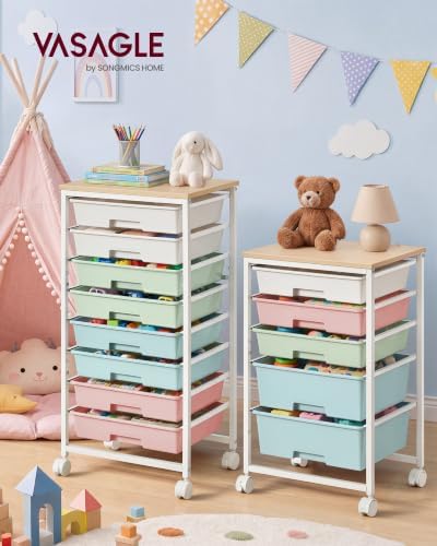 VASAGLE Rolling Cart with Drawers,5 Drawers Storage Cart, Multicolor - Image 2