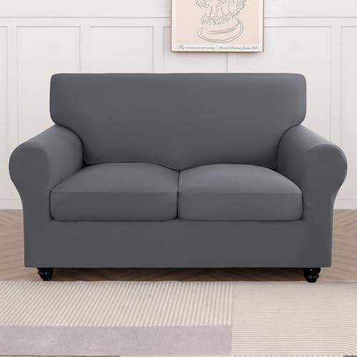 SearchI Stretch Sofa Cover Couch Cover, 3 Pieces Loveseat Slipcover with 2 Separate Cushion Cover, Washable Furniture Protector for Living Room(Loveseat, Grey) - Image 4