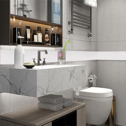 YESUS Dark Grey Wood Grain 3D 10M Wallpaper Frame Removable PVC Waterproof Peel and Stick Wallpaper,Bathroom Frame Sticker Wall Decor 3.93" x 32.8" (White, 4inc) - Image 6