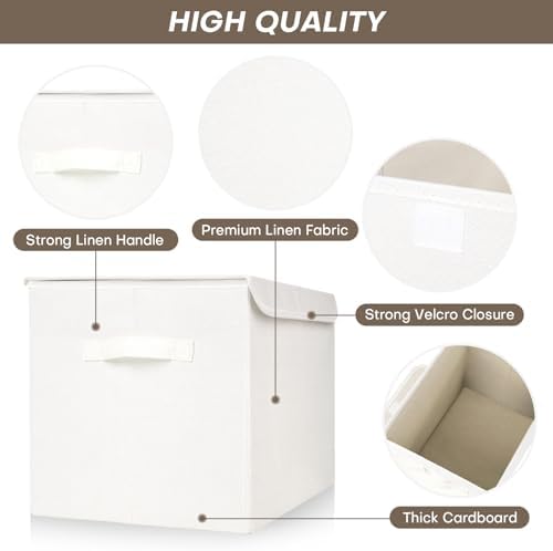Bagnizer Large 42 Quarts Fabric Storage Bins with Lids [2-Pack] Linen Collapsible Foldable Storage Cubes, Closet Organizer Containers boxes with Handles for Home Office (16.7 x 12 x 12, White) - Image 4