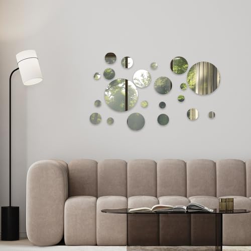 30Pcs Round Mirror Tiles Self Adhesive, 4 Sizes Acrylic Mirror Wall Decals Mirrors Tile Decorative Mosaic Mirrors Sheets for Bathroom, Bedroom, Wall Decor, DIY Projects - Image 5